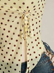 SHEIN ICON Women's Polka Dot Asymmetrical Hem Bandeau Top - Light Yellow - View 4