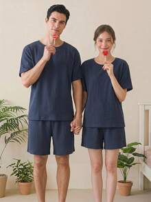 DAZY Men's Solid Dark Grey Pajama Set, Summer - Navy Blue - View 5