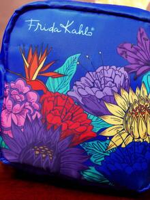 Frida Kahlo X SHEIN 1件/組 Frida 墨西哥花卉旅行收納袋，流蘇拉鍊多功能女用小物盥洗化妝衛生用品收納包 - 寶藍色 - 查看 6