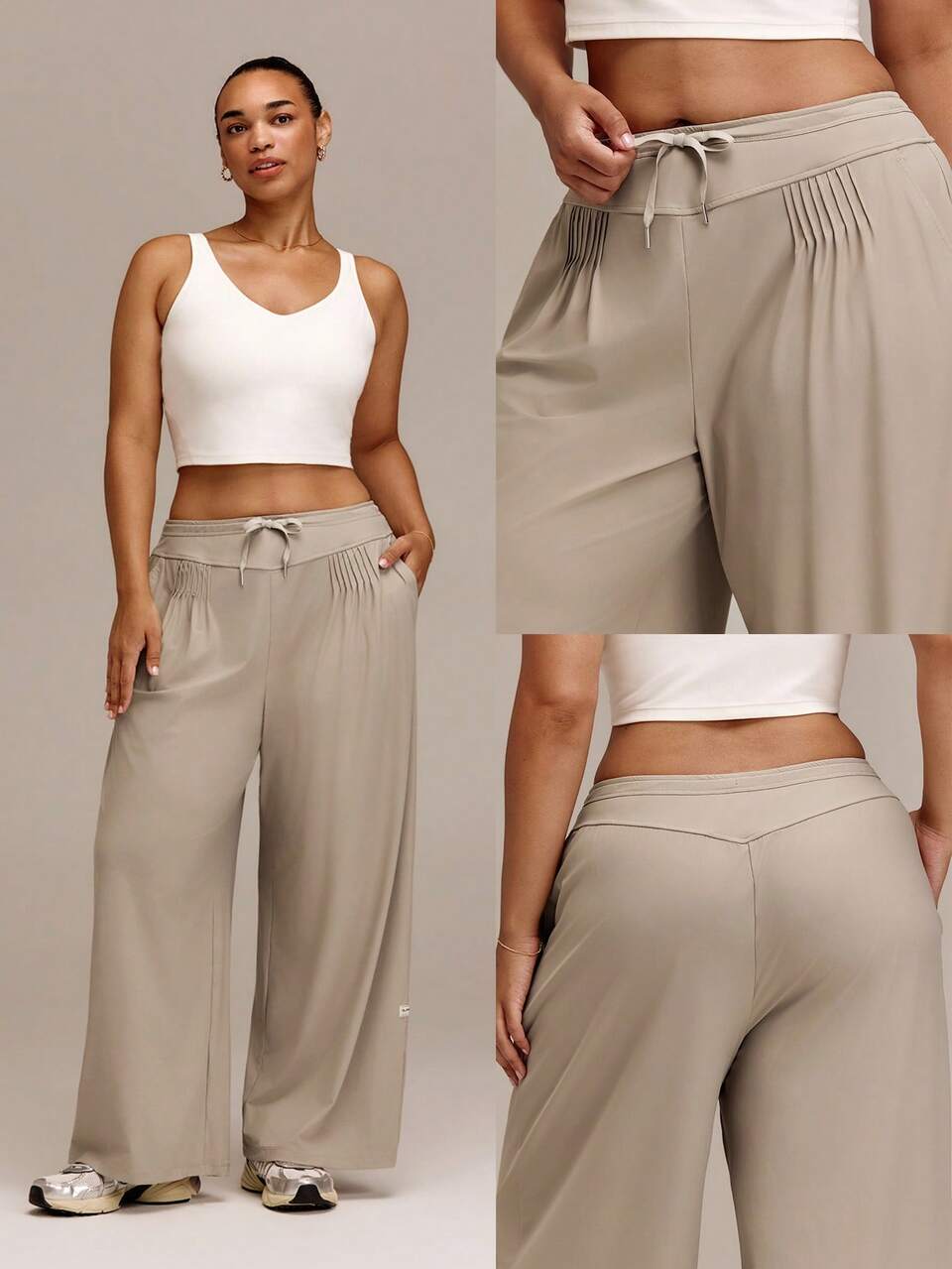 30" Plus Size CoolFlow All Day Ease Quick-Dry Wide-Leg Pants With Drawstring Waist & Side Pockets Training Gym Daily Casual