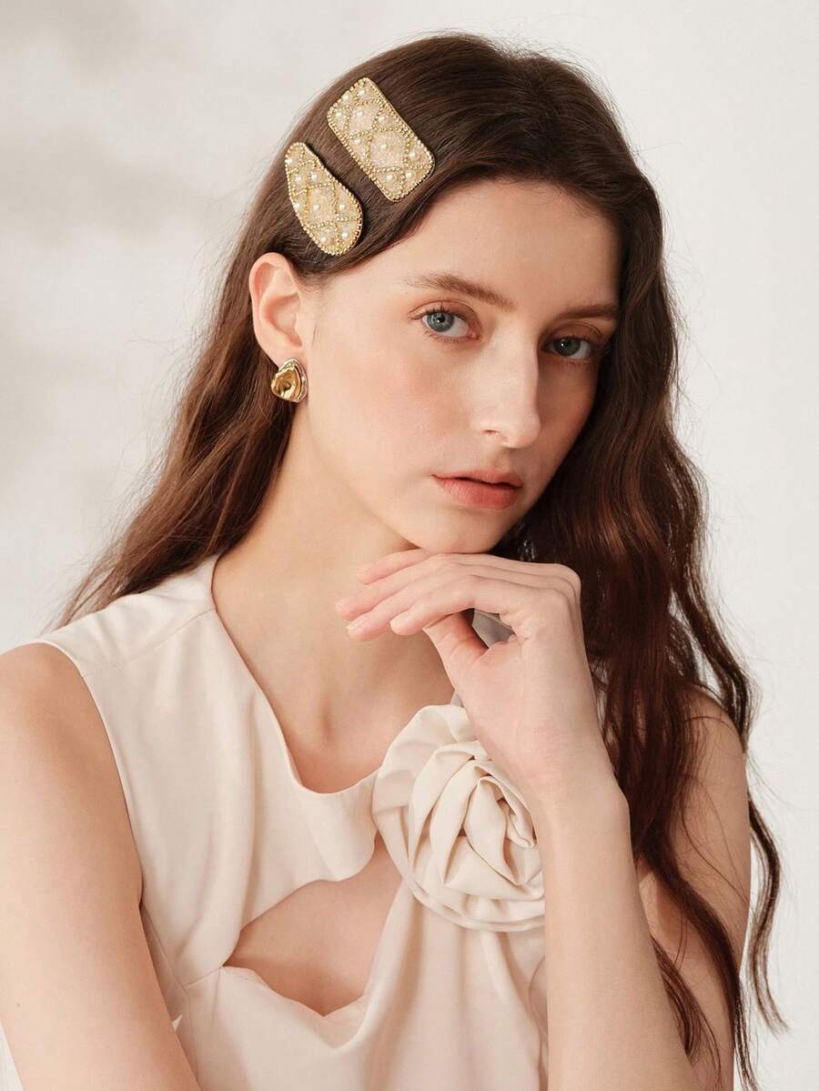 MOTF PREMIUM 2 PEARL RHINESTONE HAIRPINS. - Beige - View 2
