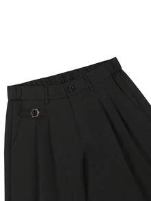 SLATEMANN Pantalones de vestir casuales de unicolor para hombres para ir al trabajo - Negro - Ver 7