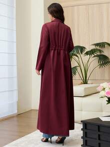 Yasmyna Elegant Minimalist Long Trench Coat, Spring/Autumn Over-The-Knee Tie Waist With Large Pockets, Versatile Commuter Outerwear - Burgundy - View 6