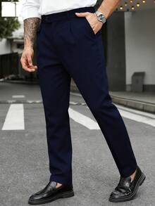Manfinity Mode Men's Plus Size Solid Color Pocket Casual Versatile Daily Travel Suit Pants - Navy Blue - View 4