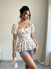 Rafferiza 女款花瓣袖收腰優雅襯衫 - 彩色 - 查看 4
