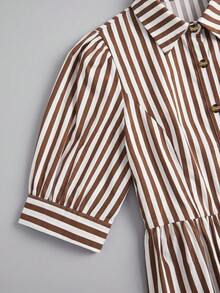 Linhara CURVE Gaun Panjang Musim Panas Elegan Bergaris Tenun untuk Wanita Ukuran Plus - Coffee Brown - View 3