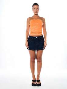 BABYPHAT Plus Size Halter Neck Crop Top With Ring Detail And All-Over Logo Script Print - Orange - View 3