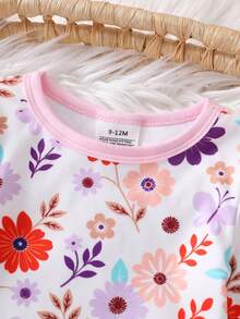 Baby Girl Comfortable Soft High Elasticity Rayon Fabric Multi-Color Floral All-Over Print Long Sleeve Crew Neck Leggings Pajama Set - Multicolor - View 3