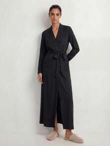Loomrest Bata cómoda y suave, bata de dormir extra larga para mujer, elegante para el otoño, bata larga y cálida de manga larga color negro para mujer, otoño e invierno - Negro - Ver 5