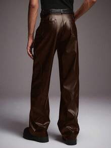 STYNVO Men's Fashion Commuter PU Leather Straight Leg Pants - Brown - View 2