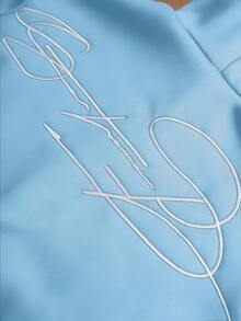 Manfinity Hypemode Men's White Creative Text Graphic Embroidered Metal Zipper Hoodie, Black - Baby Blue - View 4