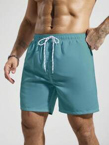 Manfinity KASUA Men's Drawstring Waist Pocket Beach Shorts For Vacation - Teal Blue - View 3