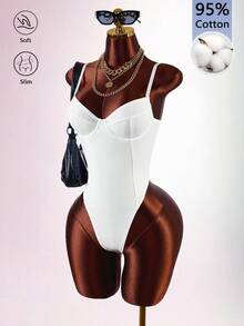 Amplova Women's Structured Cutout Low-Cut Sexy Bodysuit Night White Summer - White - View 2