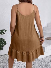 SHEIN LUNE CURVE Vestido casual de vacaciones con tirantes de camisola de unicolor talla grande - Marrón - Ver 2