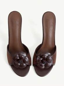CUCCOO CHICEST French Fashion Elegant Commuter Round Toe Floral Stiletto High Heel Sandals - Chocolate Brown - View 2