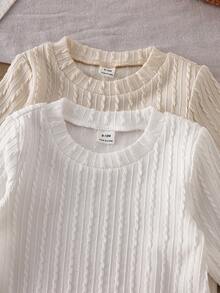 SHEIN Vintaside Kids 兒童扭紋長袖內搭衫 春/秋圓領內層底層 嬰兒連身衣 - 白色 - 查看 6