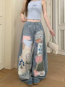 DAZY Women's Korean Style Plaid Gradient Streetwear Loose Versatile Fresh Spring Summer Denim Jeans Cute Tops - Blue - View 6
