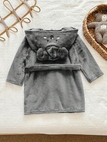 LMoss Kids 兒童小男孩針織素色刺繡連帽休閒秋冬開襟衫家居服 - 灰色 - 查看 3