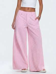 Avantive Women's Casual Commute Striped Low Waist Wide Leg Long Pants - Pink - View 1