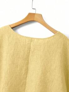 SHEIN Camisa de talla grande con manga de murciélago, unicolor, versátil y casual, nueva para primavera/verano - Amarillo - Ver 3
