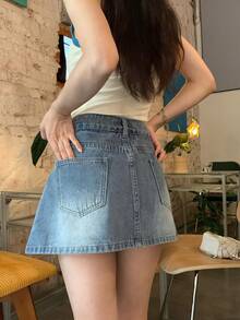 DAZY 女款水洗休閒韓風牛仔短褲 校園夏季款 - 藍色 - 查看 2