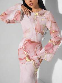Veilorie 女款優雅長袖喇叭袖後綁腰美人魚下擺長洋裝 - 白色 - 查看 3