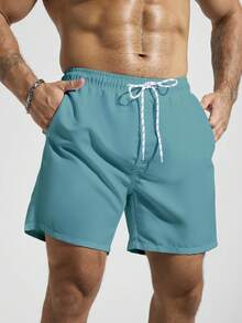 Manfinity KASUA Men's Drawstring Waist Pocket Beach Shorts For Vacation - Teal Blue - View 4
