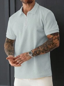 Manfinity Homme 男士夏季休閒純色短袖 Polo 衫 - 灰色 - 查看 4