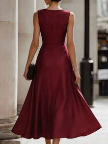 SHEIN Ladies Summer Dress, Elegant Party Dress, Wedding Guest Dress, Birthday Suit, Elegant Dress, Festival Dress, Ruffled Dress, Red Dress, New Year Dress - Burgundy - View 3
