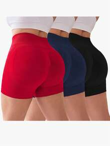Velisys Velisys 3er Set Schwarz Marineblau Rot Große Größen Strick Nahtlos Hohe Taille Po-Heber Yoga Laufen Radfahren Fitness Outdoor Freizeitkleidung Neu - Verschiedenfarbig - Übersicht 1