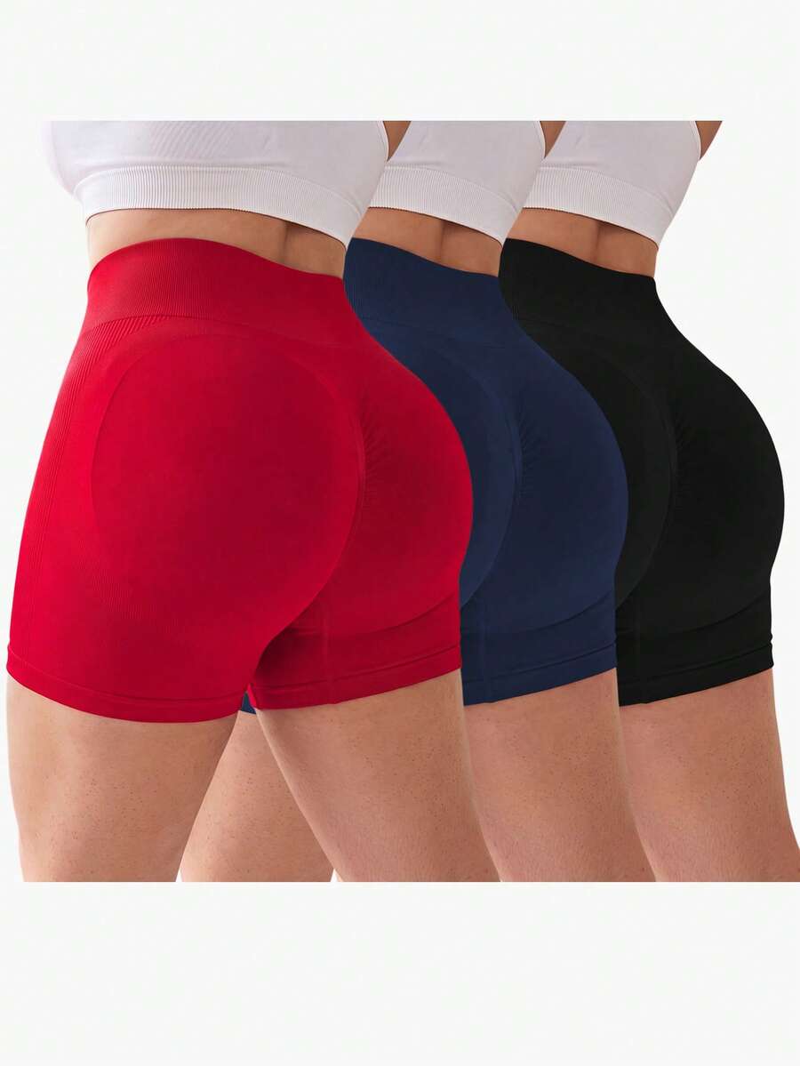 Velisys Velisys 3er Set Schwarz Marineblau Rot Große Größen Strick Nahtlos Hohe Taille Po-Heber Yoga Laufen Radfahren Fitness Outdoor Freizeitkleidung Neu - Verschiedenfarbig - Übersicht 1