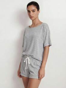 Ocili Studio Women's Casual Loose Drop Shoulder Short Sleeve T-Shirt & Shorts Set - Multicolor - View 5