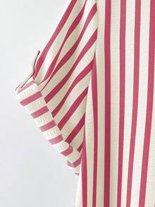 SHEIN Tall CURVE 大尺碼女款法式休閒夏季短袖V領長版洋裝 - 紅色 - 查看 3