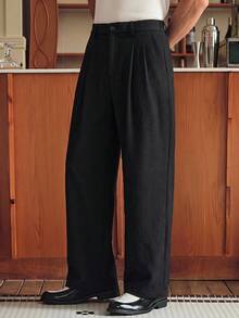 SWAVVY Pantalones rectos de unicolor versátiles y casuales para hombres - Negro - Ver 3