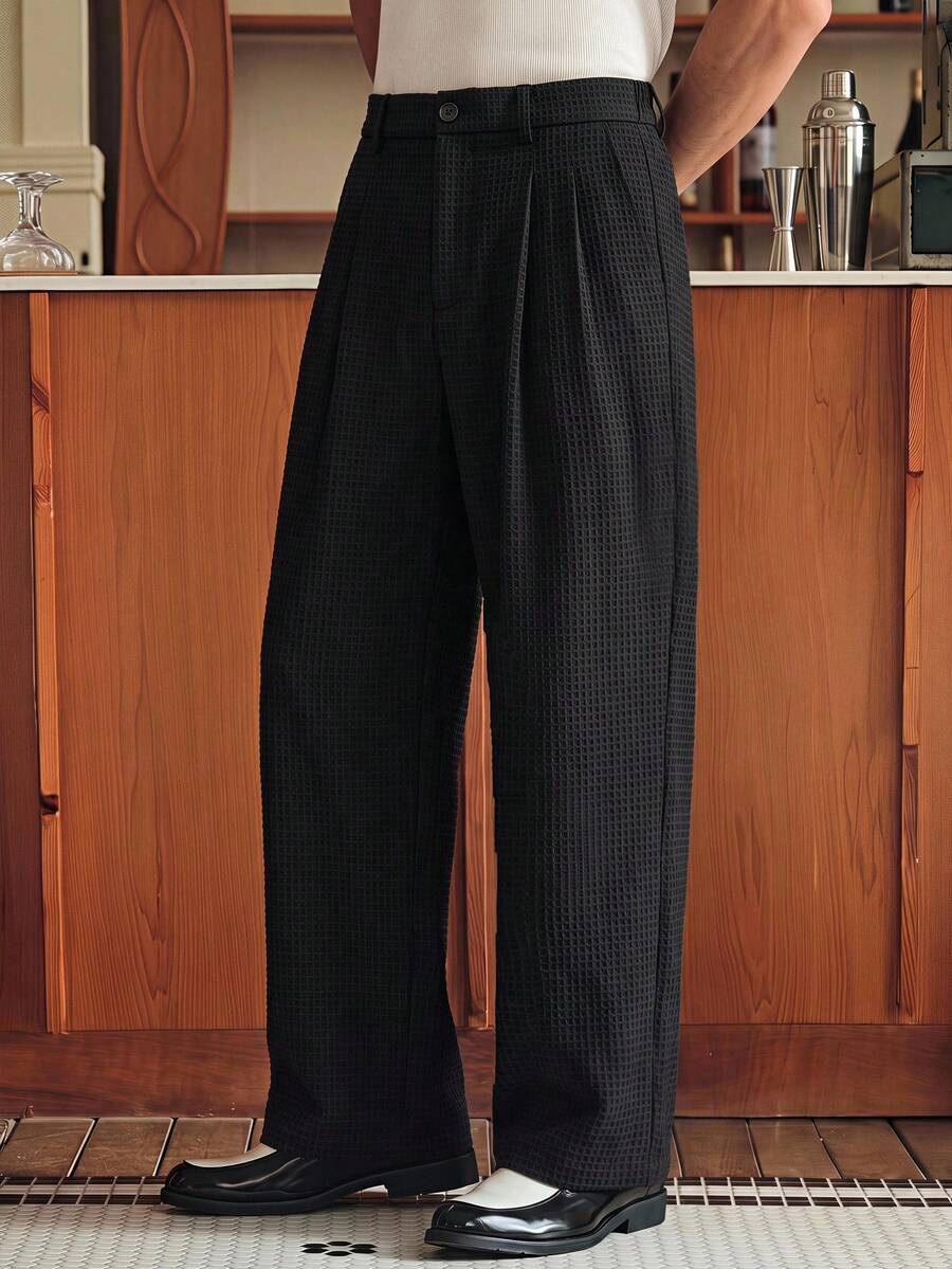 SWAVVY Men's Casual Versatile Solid Color Straight Leg Pants - Black - View 1