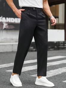 Manfinity Mode Pantalones de negocios multifuncionales de color sólido para hombres - Negro - Ver 6