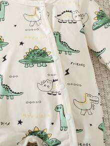 SHEIN 2 piezas/Set Mono de manga larga con estampado de oso de dibujos animados para bebé recién nacido unisex con gorro, azul claro, otoño, lindo a juego familiar, uso diario, fotografía de cumpleaños - Beis - Ver 3