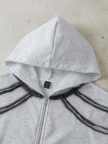 ROMWE MEN 男士手工噴漆拼接寬鬆連帽衛衣 - 灰色 - 查看 3