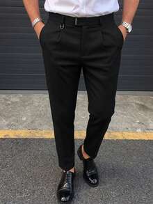 Manfinity Mode Pantalones de negocios multifuncionales de color sólido para hombres - Negro - Ver 7