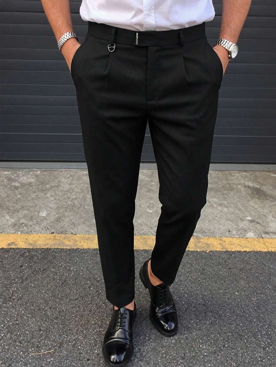 Manfinity Mode Men's Solid Colour Multifunctional Business Commuting Trousers - Black - View 1