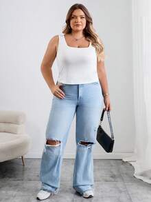 SHEIN CURVE+ Curves 大尺碼女裝/校園服飾/返校服飾/返校 3 件組大尺碼女款休閒套裝 - 彩色 - 查看 3