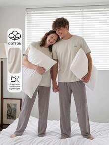 DAZY Bộ đồ ngủ áo và quần dài trơn thường ngày mùa hè cho nam - Nhiều màu - Xem 8