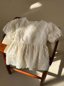 DAZY Round Neck Textured Short Sleeve Design Waist-Cinching Blouse For Young Girls - Beige - View 1