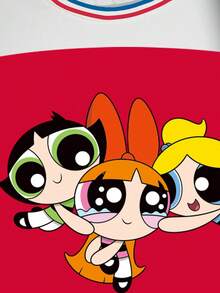 THE POWERPUFF GIRLS X SHEIN 大尺碼女款圓領卡通印花休閒日常夏季T恤 - 白色 - 查看 4