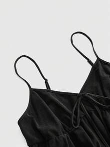 ROMWE Fairycore Plus Size Summer Casual Solid Color Hollow Embroidery Camisole - Black - View 3