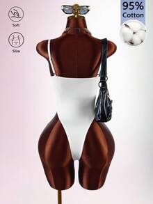 Amplova Women's Structured Cutout Low-Cut Sexy Bodysuit Night White Summer - White - View 8