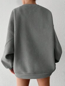 SHEIN Cottnline Sudadera Holgada Con Hombros Caídos Y Estampado De Eslogan - Gris - Ver 2