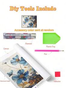 Kit di pittura a diamanti 5D fai-da-te - Lussuoso floreale blu con foglie dorate, dettagli delicati dei petali, tela con sfumature blu e lucentezza metallica, arte da parete, decorazione per la casa, mosaico artigianale, miglior regalo per gli amici - multicolore - Visualizzare 7
