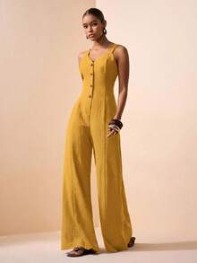 Zivah Women's Summer Casual Commute Solid Color Sleeveless Jumpsuit - Ginger - View 6