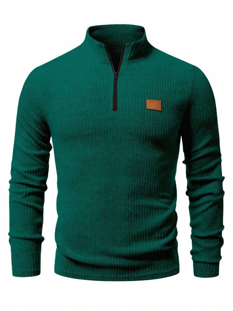 Manfinity Homme Men's Casual Versatile Solid Color Stand Collar T-Shirt - Dark Green - View 3